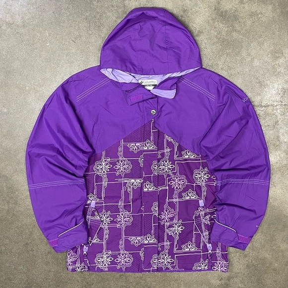 Columbia Hooded Purple Paisley Nylon Rain Zip Jacket - Picture 1 of 10